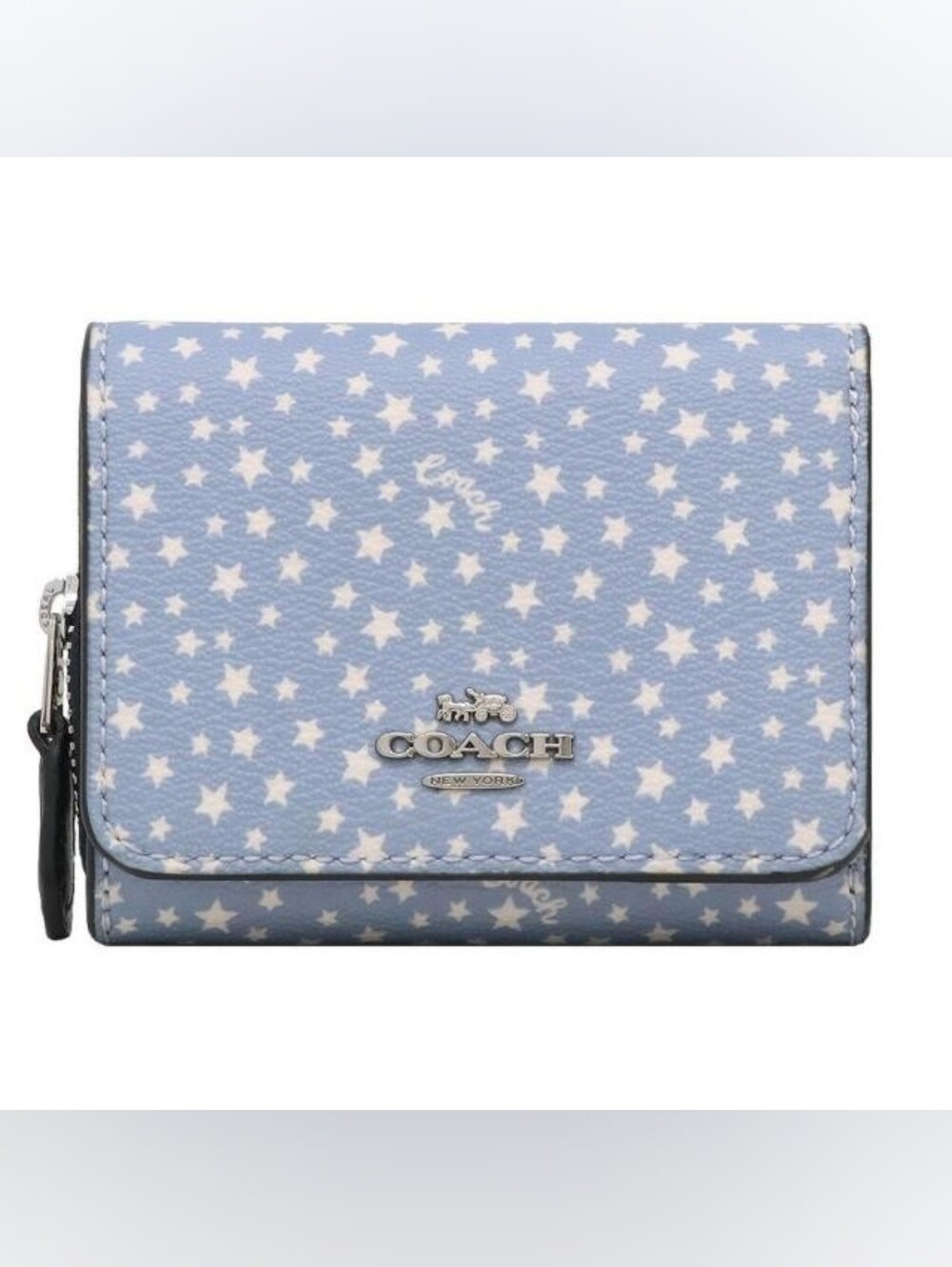 Coach Light Blue Star Print Compact Wallet NWOT